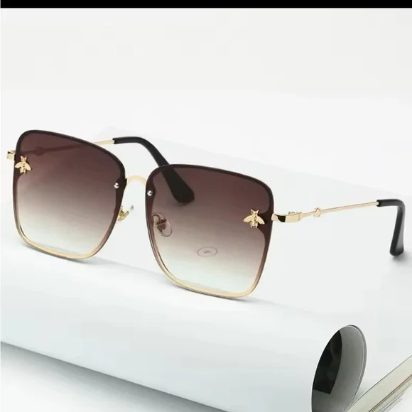 NEW! Oversized Rimless Square Bee Fashion Gradient Sunglasses! UV400 - Picture 2 of 4
